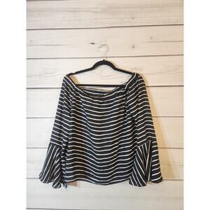 Gianni Bini Women's Black & White Striped Off-the-Shoulder Blouse Size‎ M